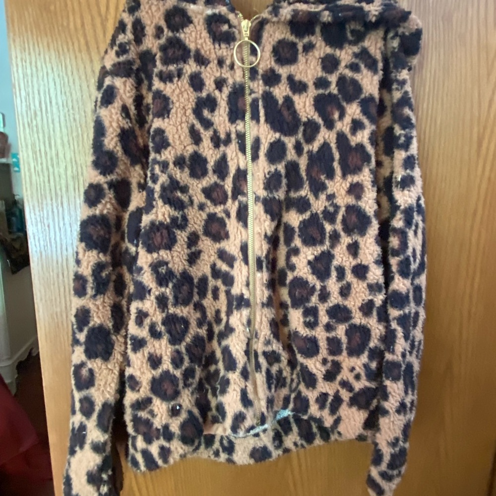 Fuzzy leopard print sweater.